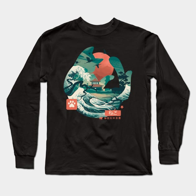 Great Wave of Cats Long Sleeve T-Shirt by whydesign